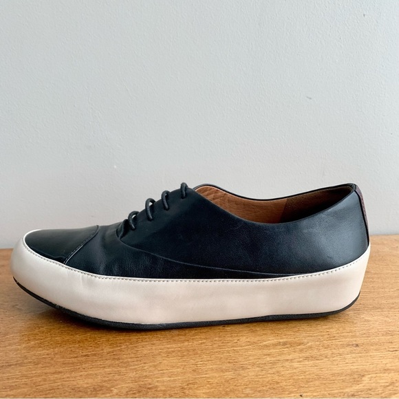 Fitflop Black Leather Sneakers with Cream Sole - Picture 10 of 12